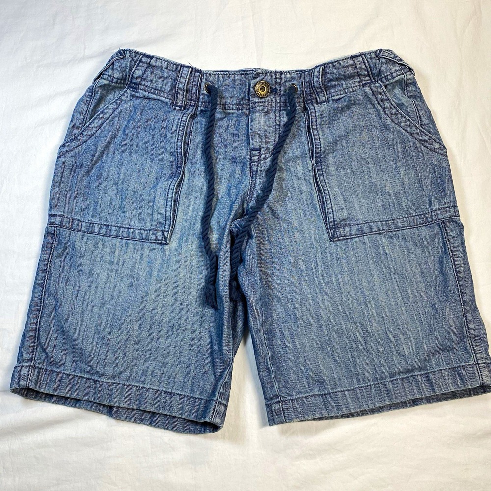 Eddie Bauer Girls Size 6 Blue Denim Cargo Shorts Elastic Waist Drawstring